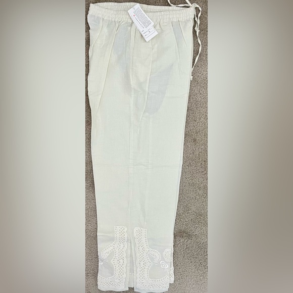 Ashlyn Kate Pants Elastic Waist Style:AK-304 Color:Ivory SZ L 55%Ramie 45%Cotton - Picture 4 of 4